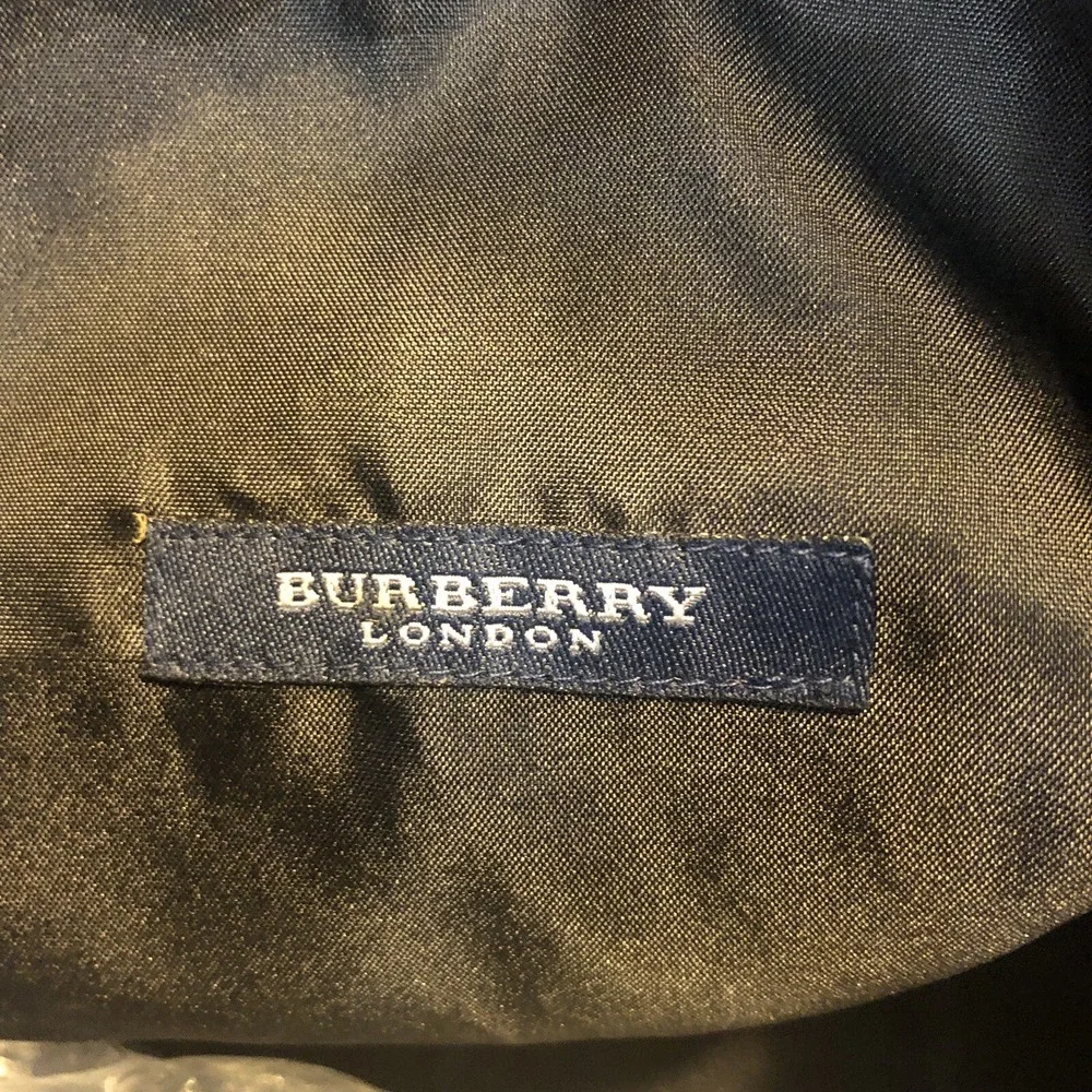 NEW Burberry London Bag Tote Blue Windowpane Plaid Treated Canvas COA!!